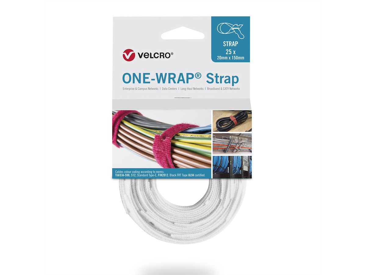 VELCRO® One Wrap® Strap 20mm x 230mm, 25 Stück, weiß