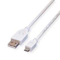 VALUE USB 2.0 Kabel, USB A ST - Micro USB B ST, weiß, 3 m