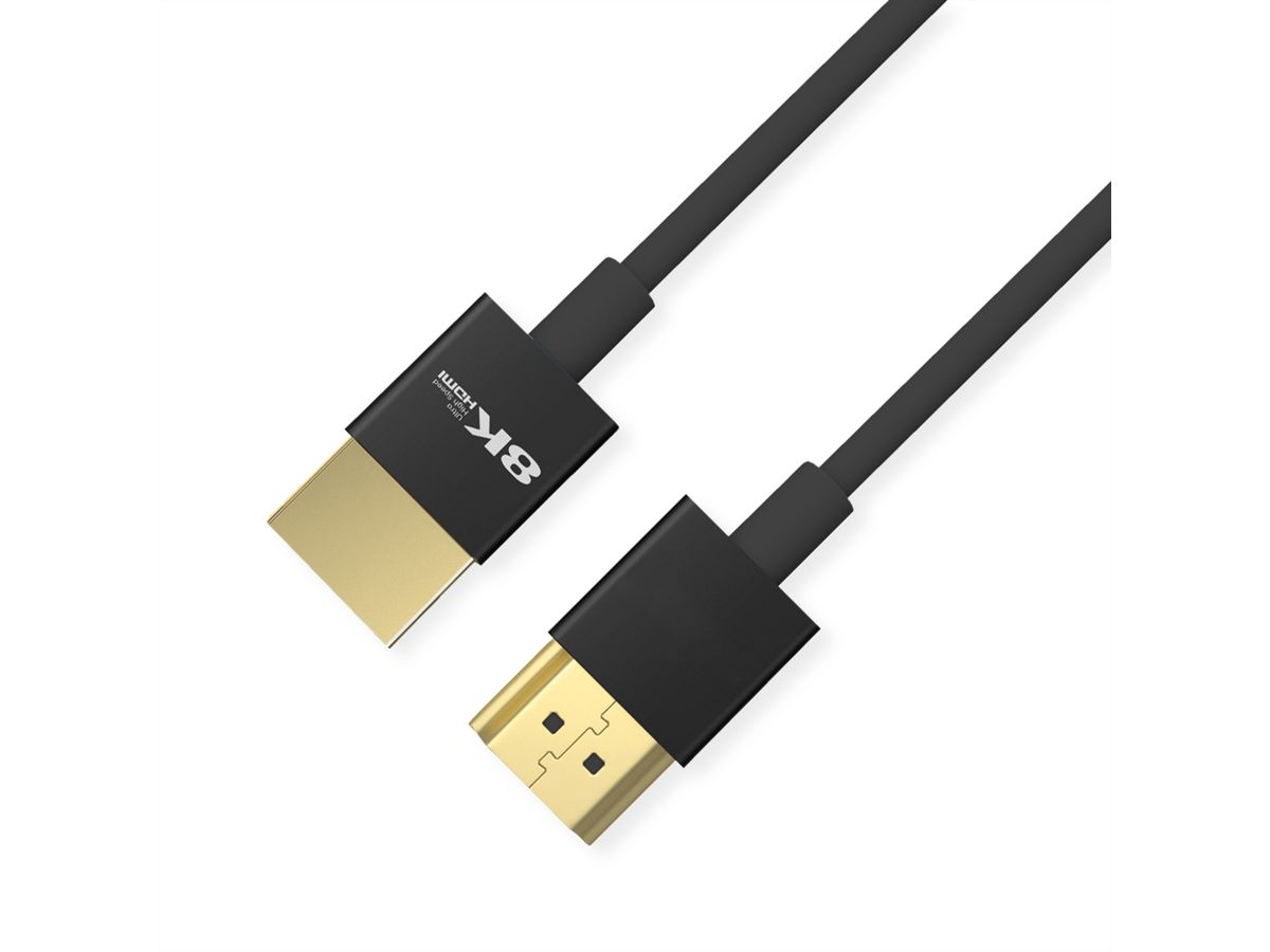 ROLINE 8K HDMI Ultra HD Kabel mit Ethernet, Slim, ST/ST, schwarz, 1,5 m