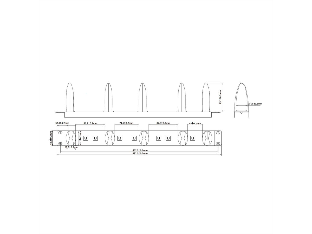 VALUE 19"-Frontplatte 1HE mit 5 Kabelösen, schwarz