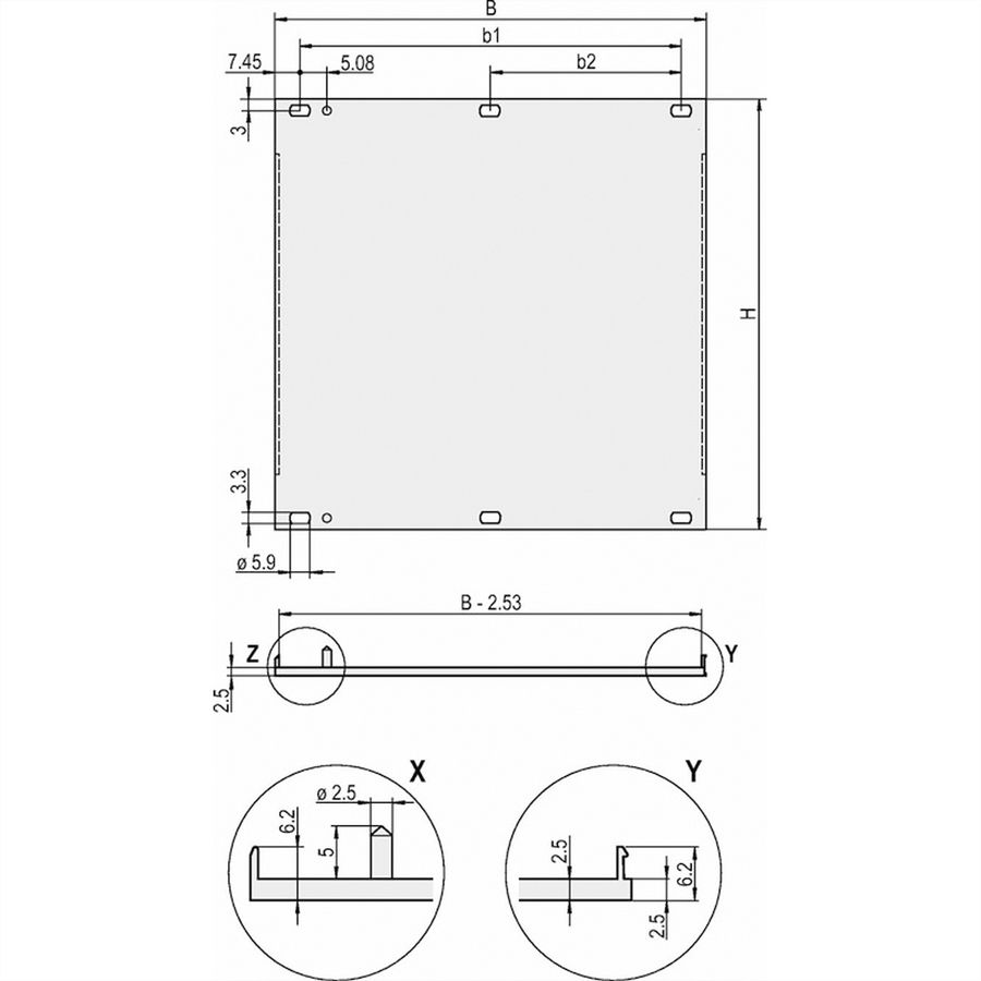 SCHROFF Frontplatten, U-Profil, schirmbar - TEILFRONTPLATTE 3HE 5TE