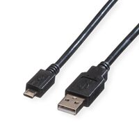ROLINE USB 2.0 Kabel, USB A ST - Micro USB B ST, schwarz, 0,8 m