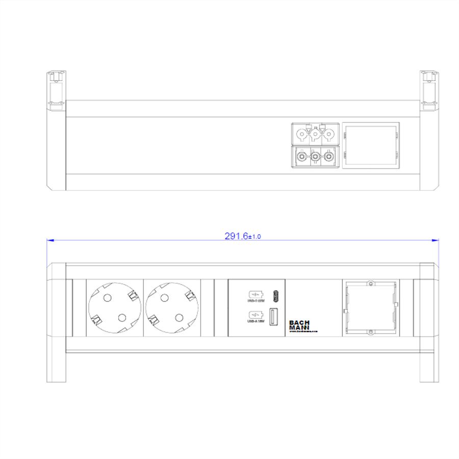 BACHMANN DESK 2xSchutzkontakt USB A&C, USB Charger 22W 1xABD GST18