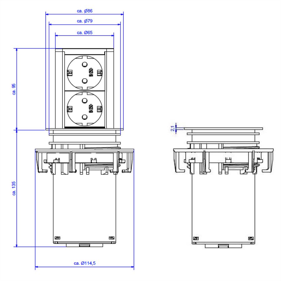 BACHMANN ELEVATOR 2x Schutzkontakt, silberfarben