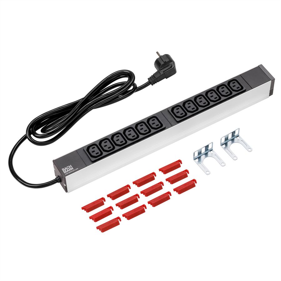 BACHMANN Steckdosenleiste 19" 1HE 12x C13 Buchse, Schutzkontakt-Stecker