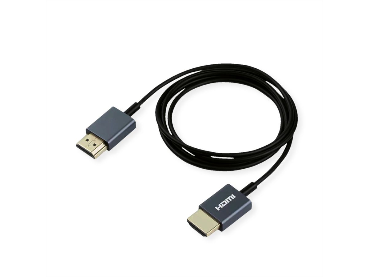 ROLINE 4K HDMI Ultra HD Kabel mit Ethernet, ST/ST, ultra-slim, koaxial, schwarz, 2 m
