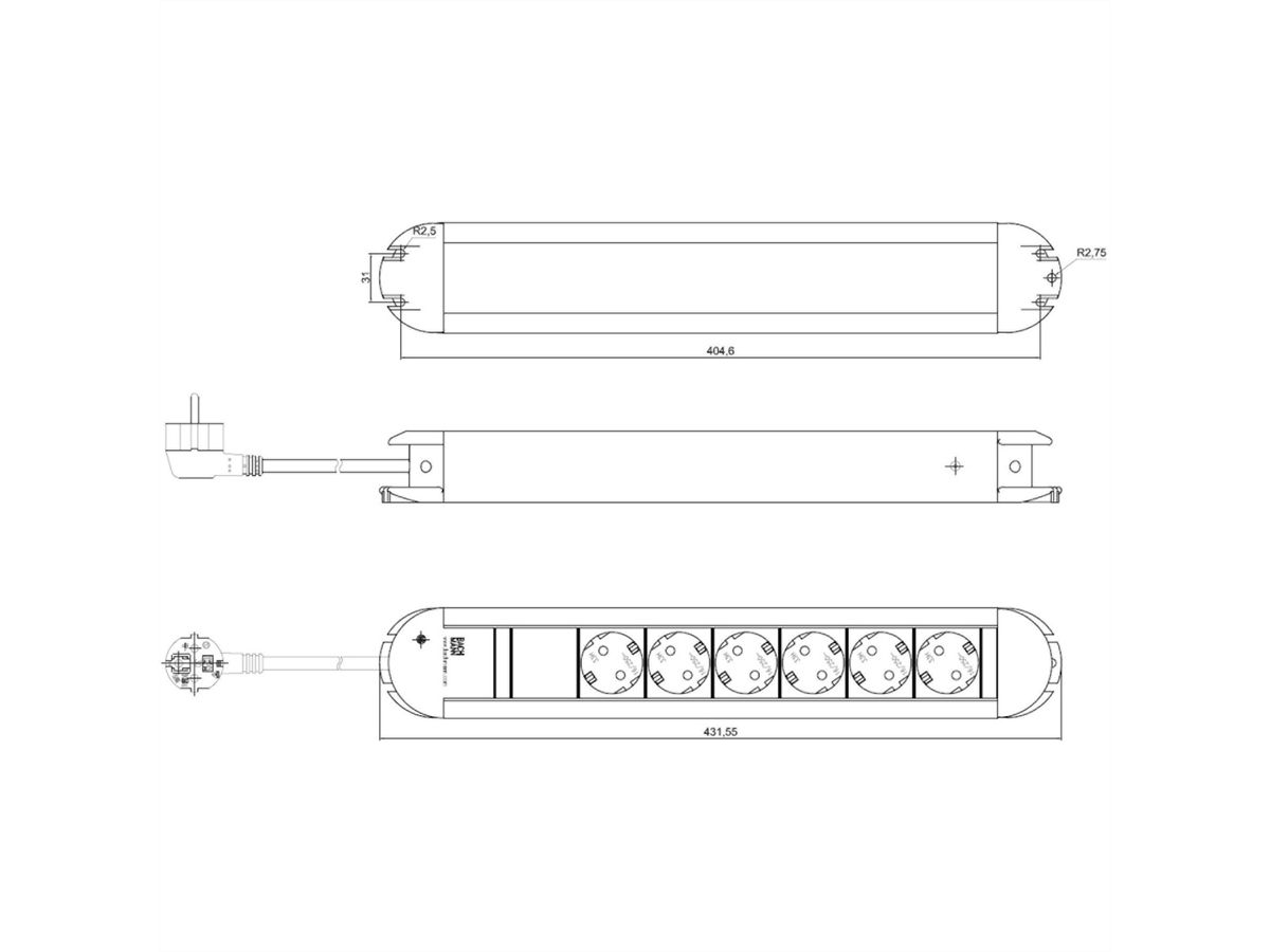 BACHMANN PRIMO Steckdosenleiste 6x Schutzkontakt, Aluminium, 1,75 m