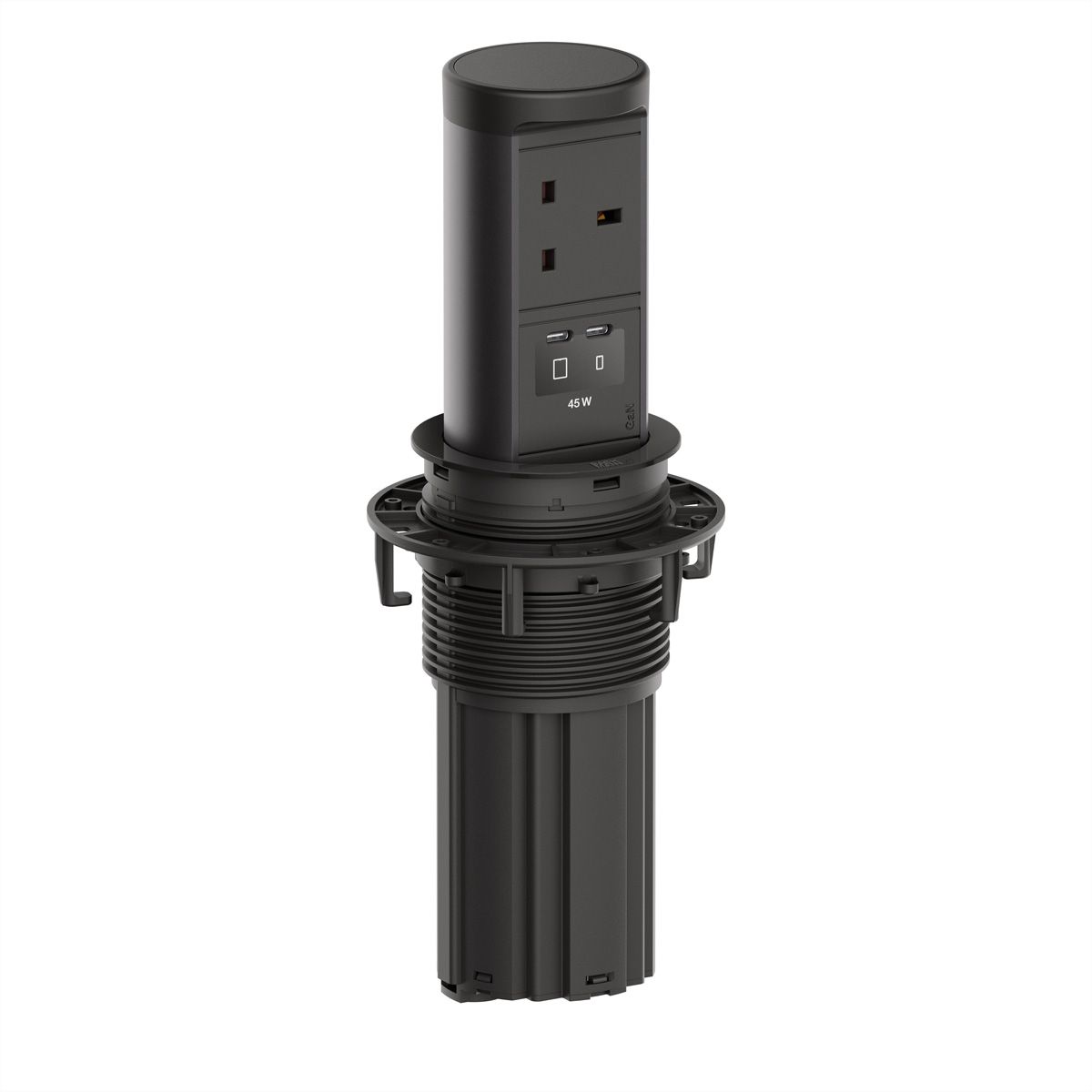 BACHMANN ELEVATOR2 1xUK, 1xUSB C/C 45W RAL9005 L=2,0m UK13A