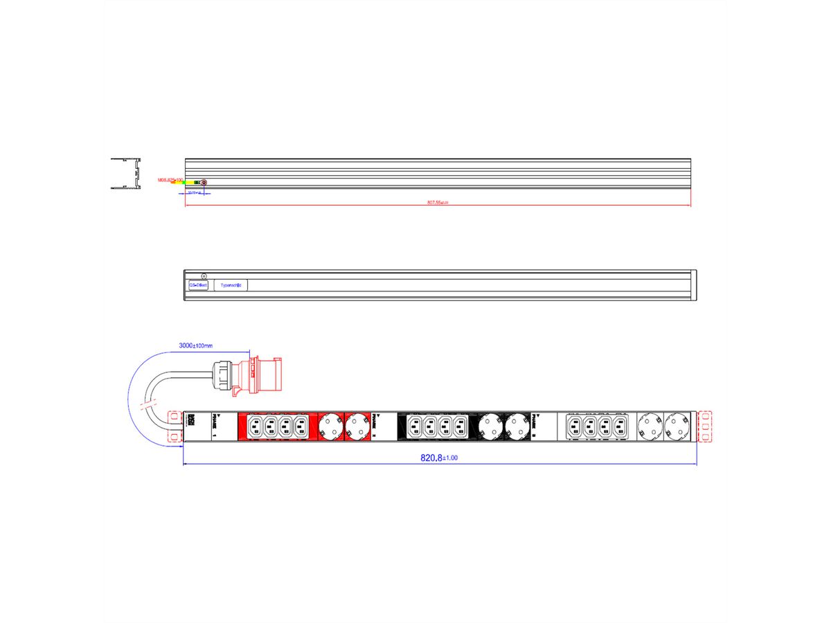 BACHMANN IT PDU ALU 0HE 12x C13 6x Schutzkontakt 3x 16A CEE rot