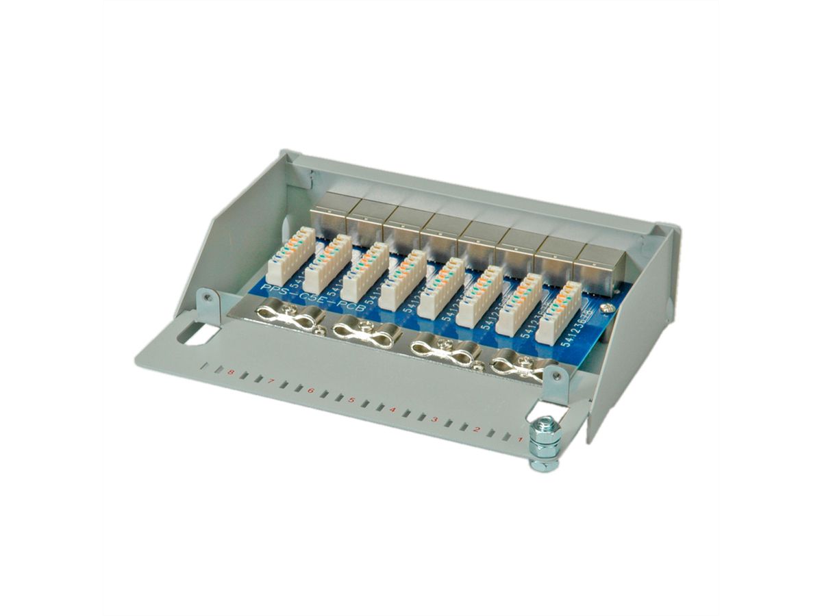 ROLINE Patchpanel, 8 Ports, Kat.5e (Class D), geschirmt, grau