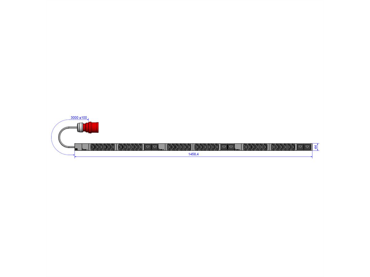 BACHMANN IT PDU ALU 1HE 36x C13 6x C19 CEE 3x16A rot