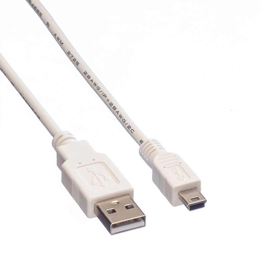 VALUE USB 2.0 Kabel, Typ A - 5-Pin Mini, weiß, 3 m