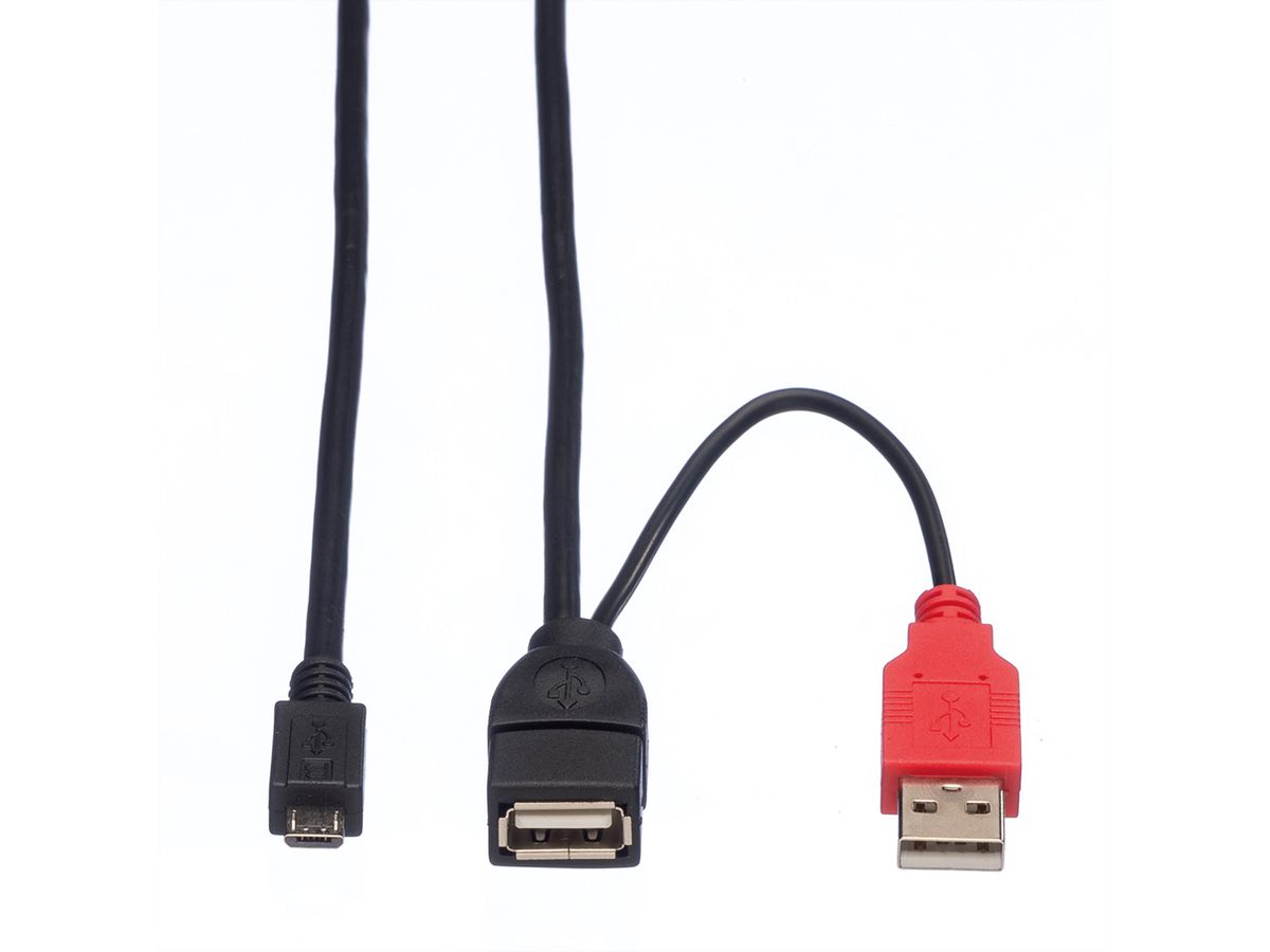 ROLINE USB 2.0 Y-Kabel, 2x Typ A (ST / BU) - Micro B ST, 1m