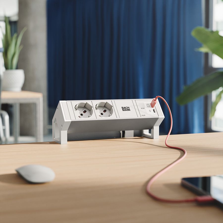 BACHMANN DESK2 ALU WHITE 2xP40, 1xUSB C/C 45W L=0,2m RAL9010