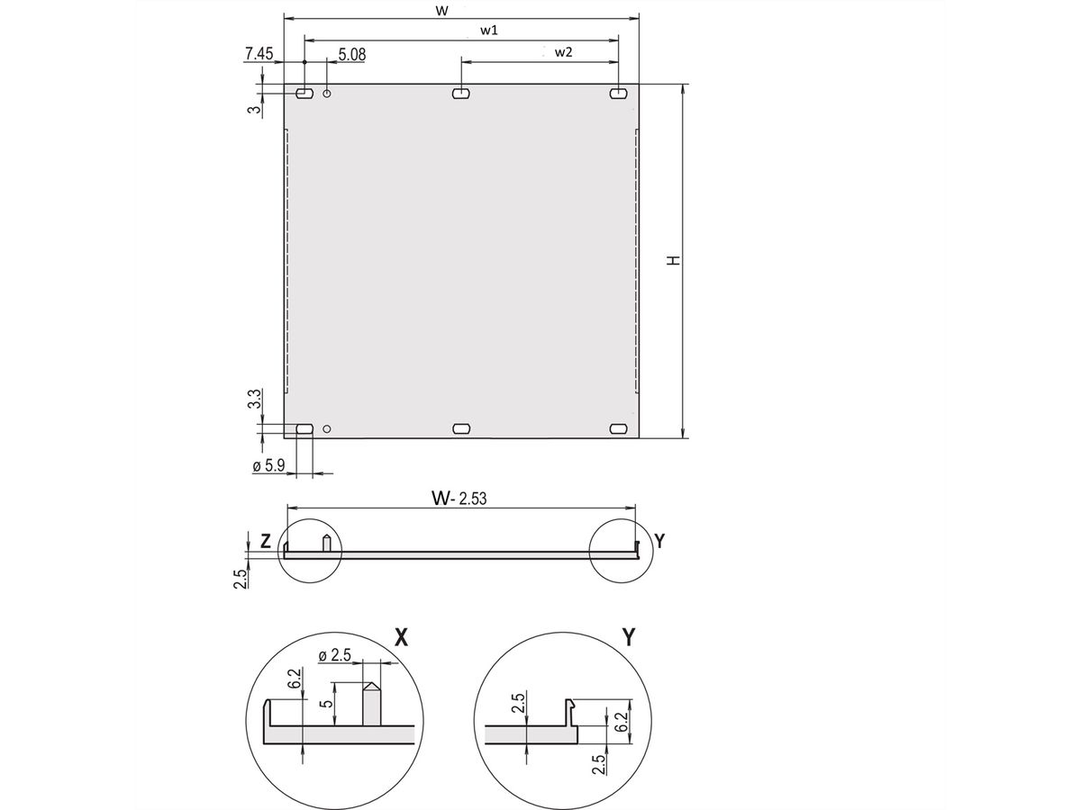 SCHROFF Frontplatten, U-Profil, schirmbar - U-FRONTPL.EMC 6HE 21TE M.PIN