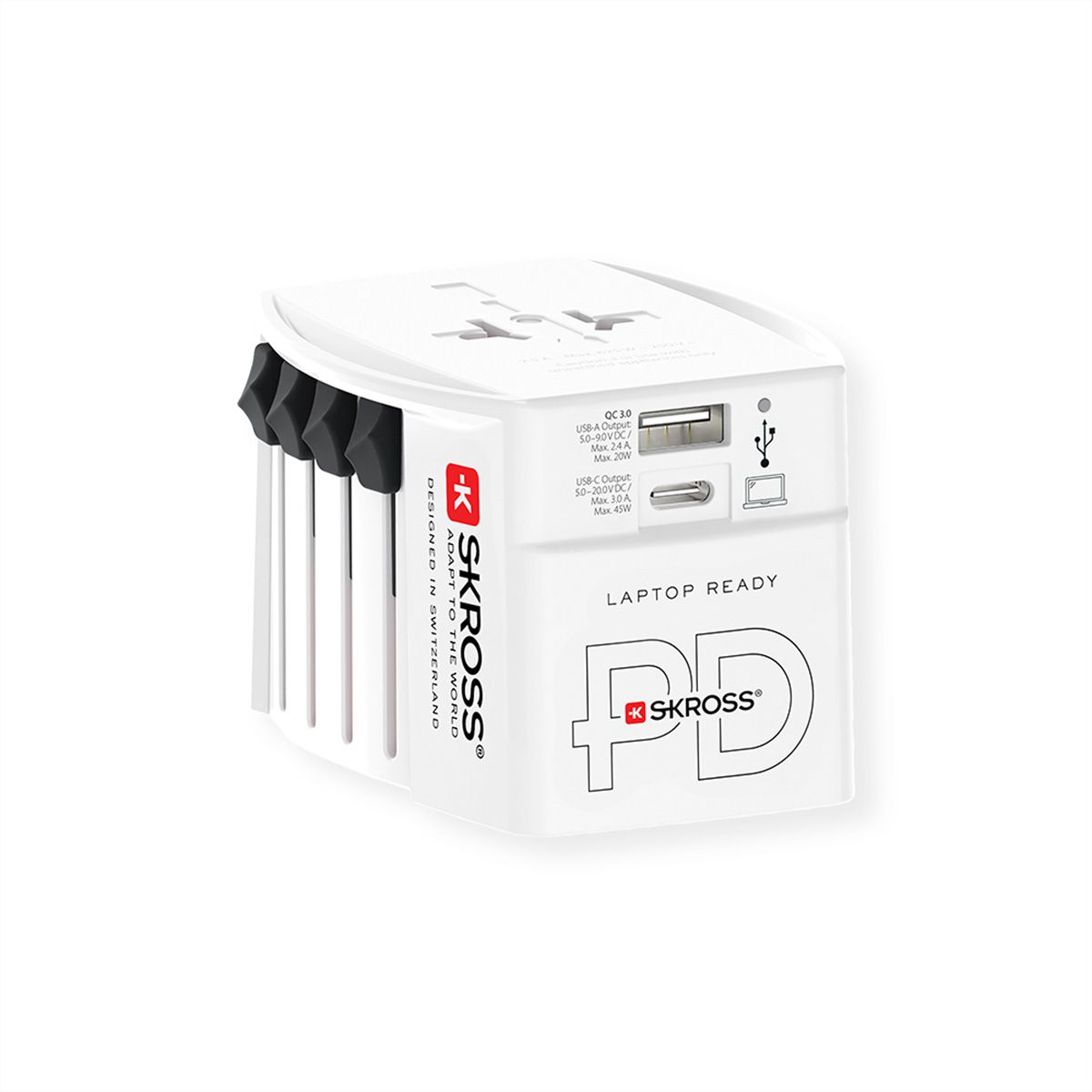 Skross MUV USB A/C 45PD Reiseadapter mit USB-C Kabel, Weltweit