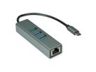 ROLINE USB Typ C zu Gigabit Ethernet Konverter + Hub 3x