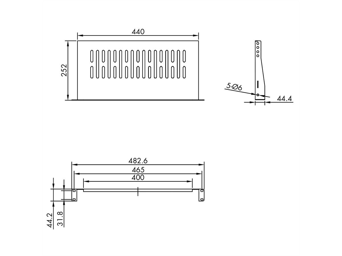VALUE 19"-Geräteträger 1 HE, T: 250mm, max. 10 kg, U-Form, schwarz