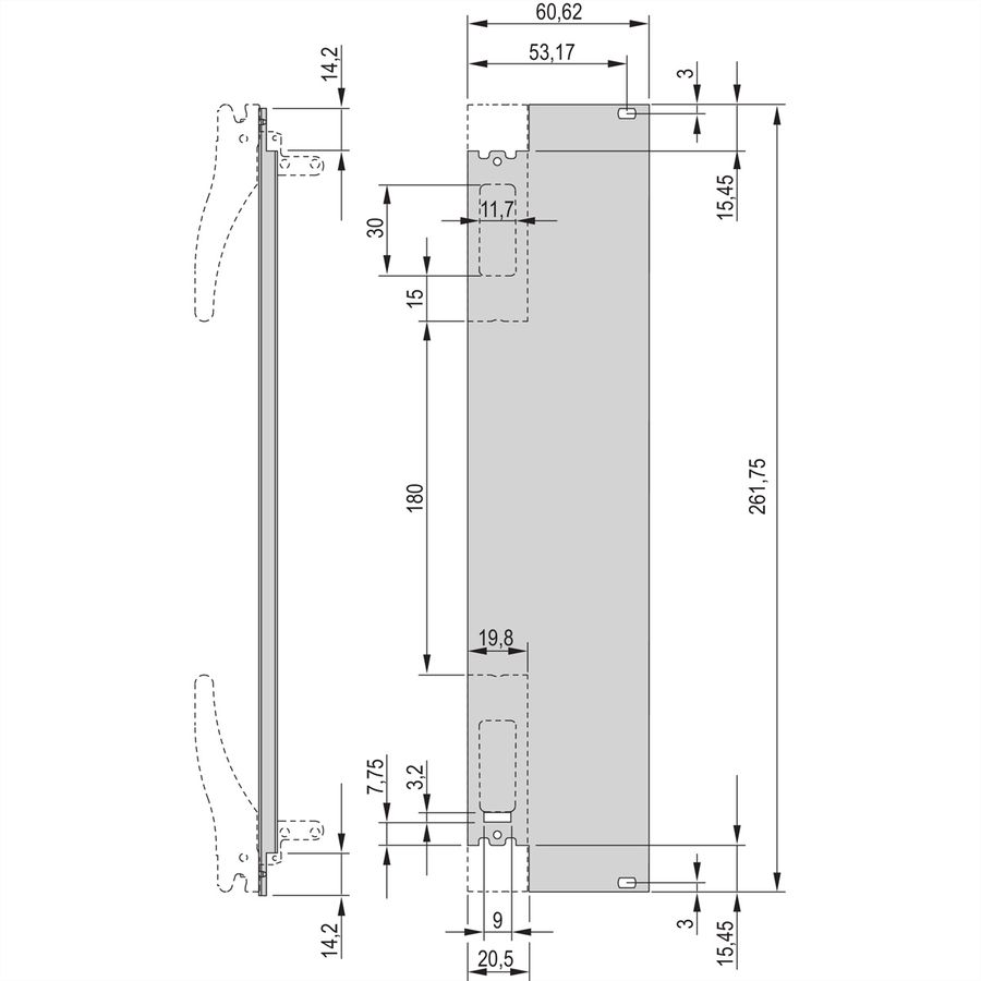 SCHROFF Frontplatte für XL-Griff, 12 TE - FRONTPLATTE XL M.S.6HE 12TE