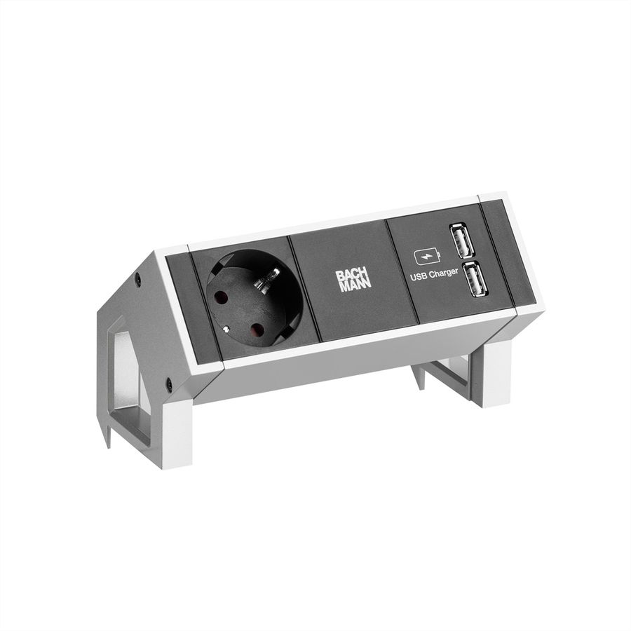 BACHMANN DESK2 1x Schutzkontakt 1xUSB Charger Inox
