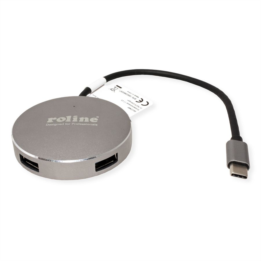 ROLINE USB 3.2 Gen 1 Hub, rund, 4fach, Typ C Anschlusskabel