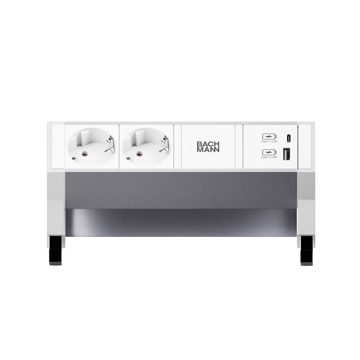BACHMANN DESK2 ALU WHITE 2xCEE7/3 1xUSB A/C 22W 0,2m GST18