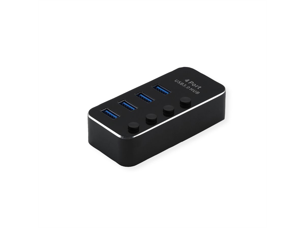 ROLINE USB 3.2 Gen 1 Notebook Hub, 4 Ports, einzeln schaltbar, schwarz