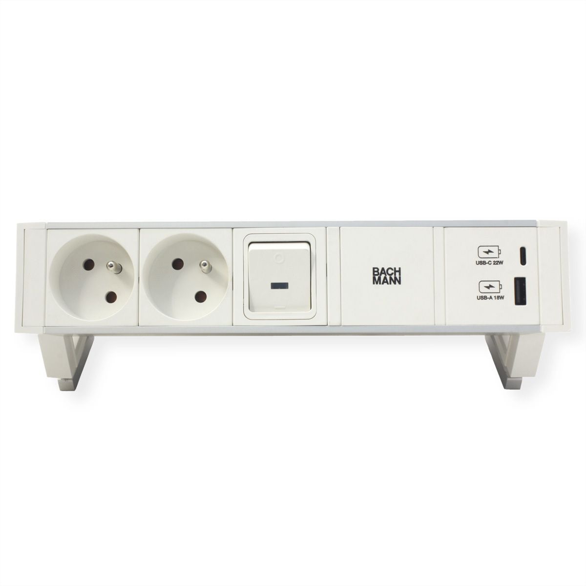 BACHMANN DESK2 ALU WHITE 2xUTE 1xUSB A/C 22W 1xSchalter 0,2m