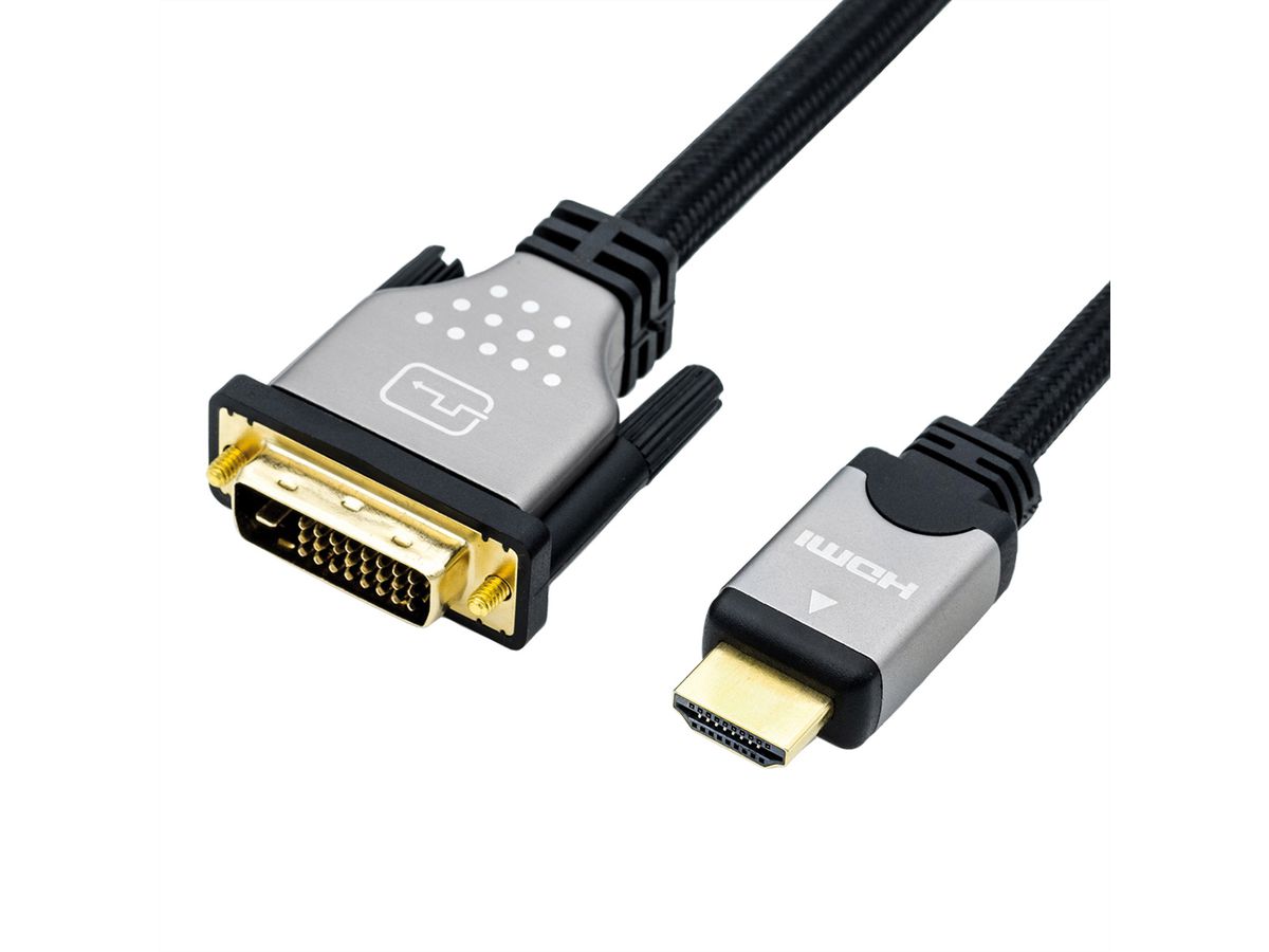 ROLINE Monitorkabel DVI (24+1) - HDMI, ST/ST, schwarz / silber, 3 m