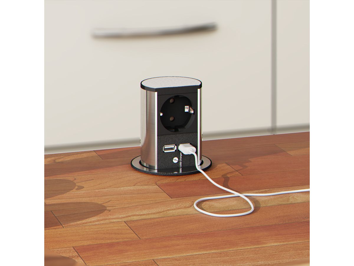 BACHMANN ELEVATOR 1xCEE7/3 USB Charger, Strom 2,0m CEE7/7