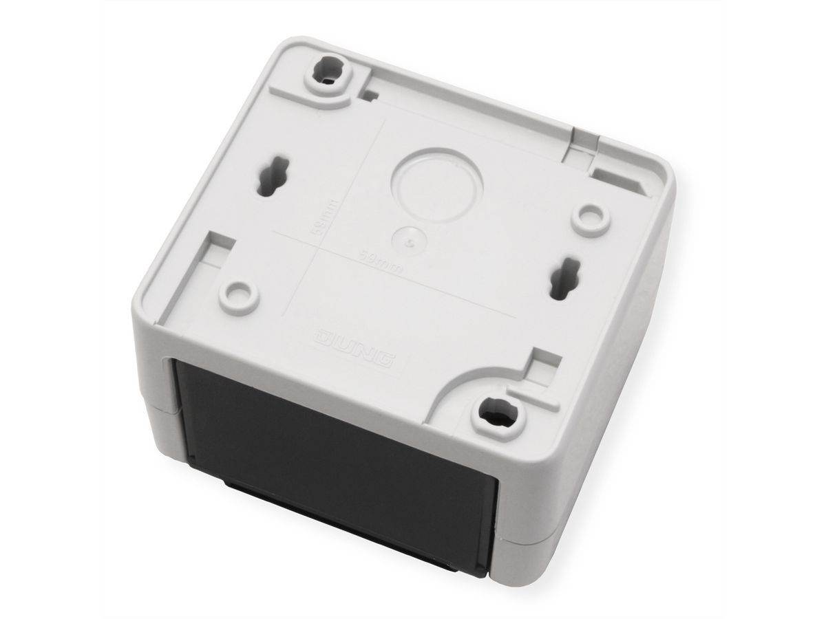 TELEGÄRTNER Gehäuse AP IP44,75x86x58, grau, mit Mont-Einsatz für 2xAMJ-Modul