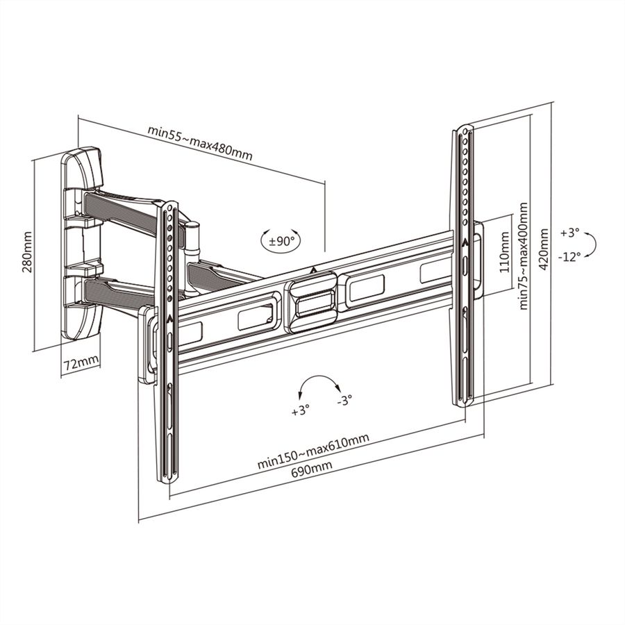 VALUE TV-Wandhalterung, flexibel, elegant, 37-70 Zoll, bis 35 kg