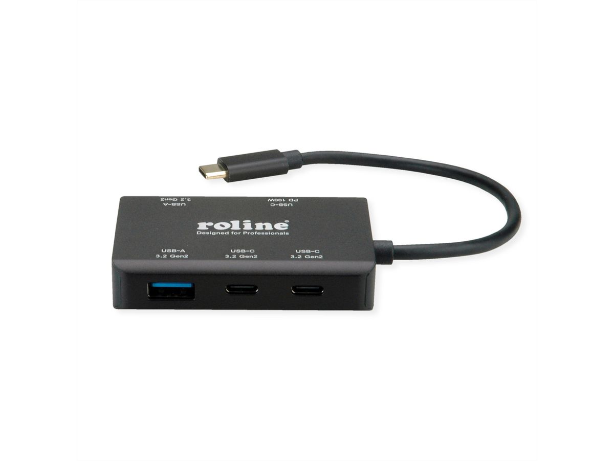 ROLINE USB 3.2 Gen 2 Hub, 4fach (2x USB-A + 2x USB-C), PD, Typ C Anschlusskabel