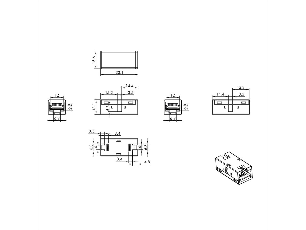 ROLINE RJ-45 Kupplung geschirmt, Kat.6A (Class EA), Metallgehäuse