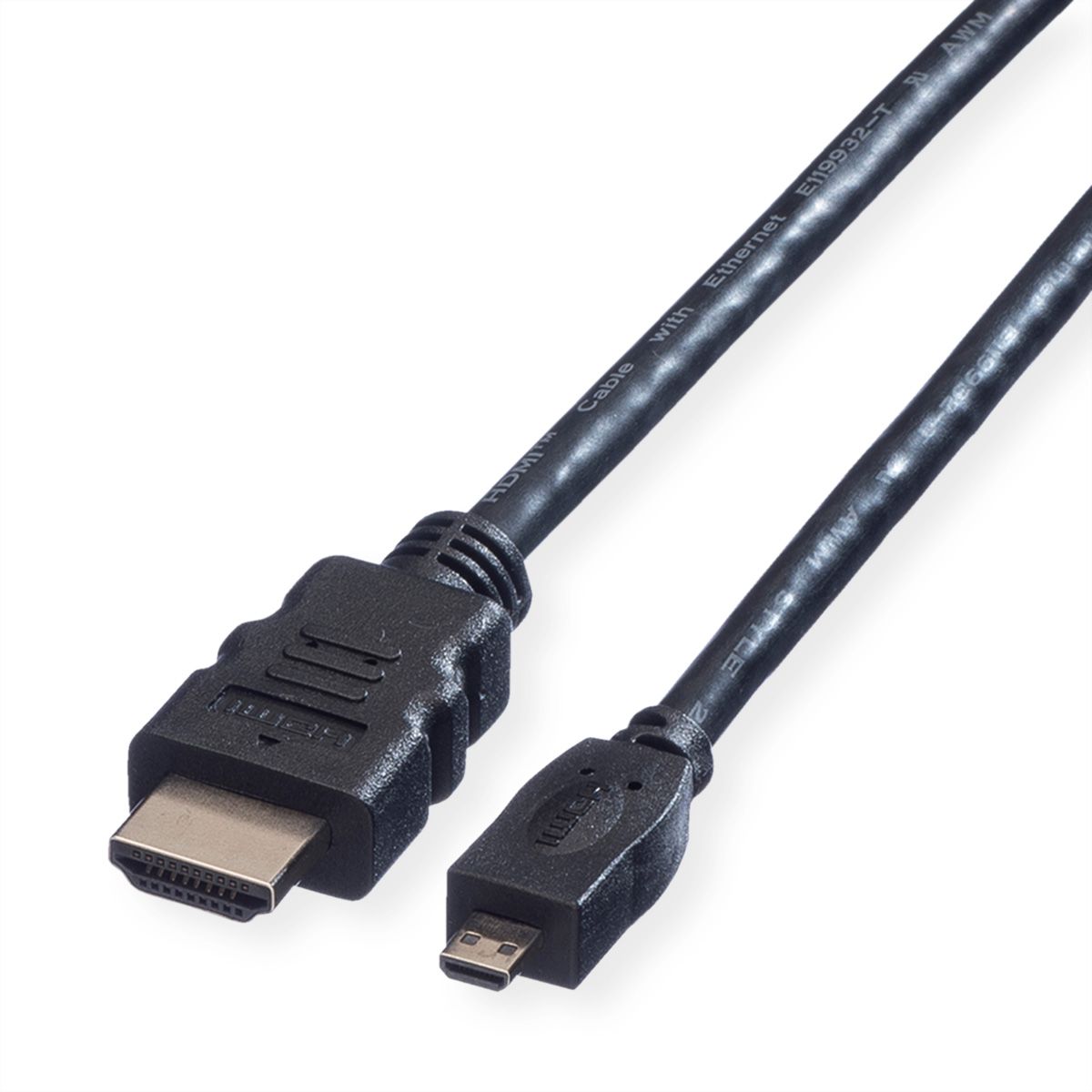 VALUE HDMI High Speed Kabel mit Ethernet, HDMI A ST - Micro HDMI ST, 2 m
