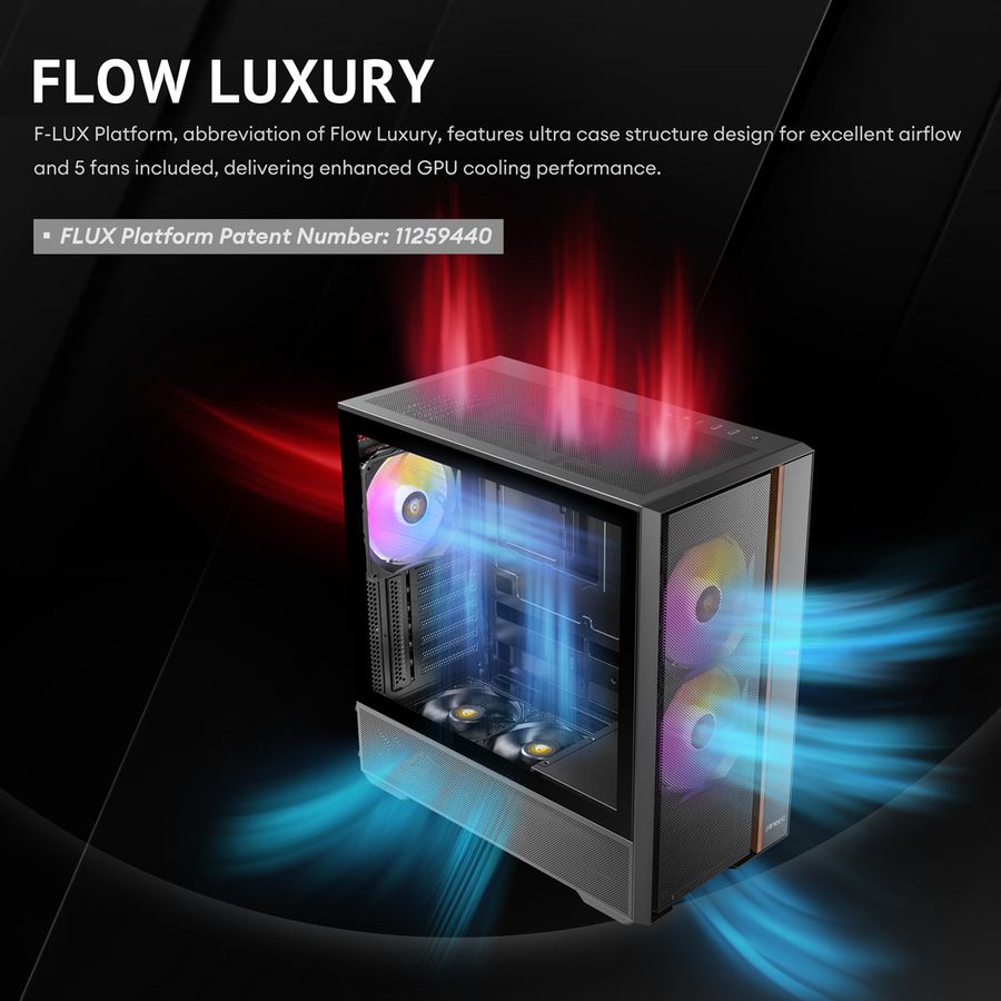 ANTEC FLUX Rear ATX/Micro-ATX/ITX Midi Tower PC Gehäuse , schwarz