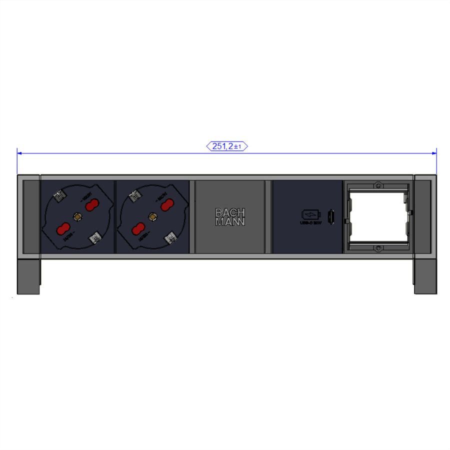 BACHMANN DESK2 2xP40 1xUSB C 30W 1xCM, 0,2m GST18 RAL9005 Italia