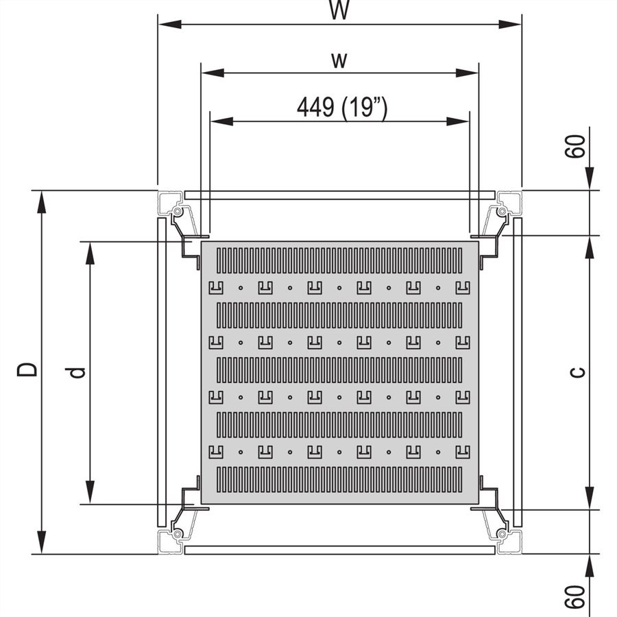 SCHROFF 19"-Fachboden, stationär, 75 kg - 19"FACHB.STAT.600B 900T 7021