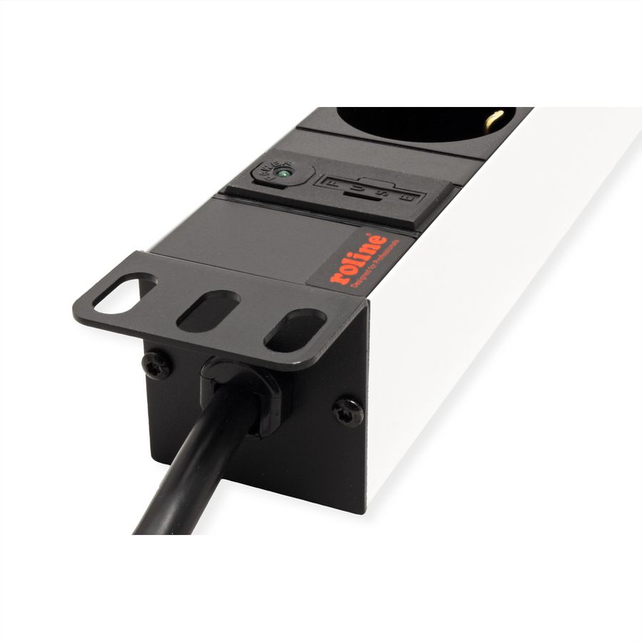 ROLINE 19-Zoll-Steckdosenleiste 8fach + C14-Stecker, silberfarben, 2 m