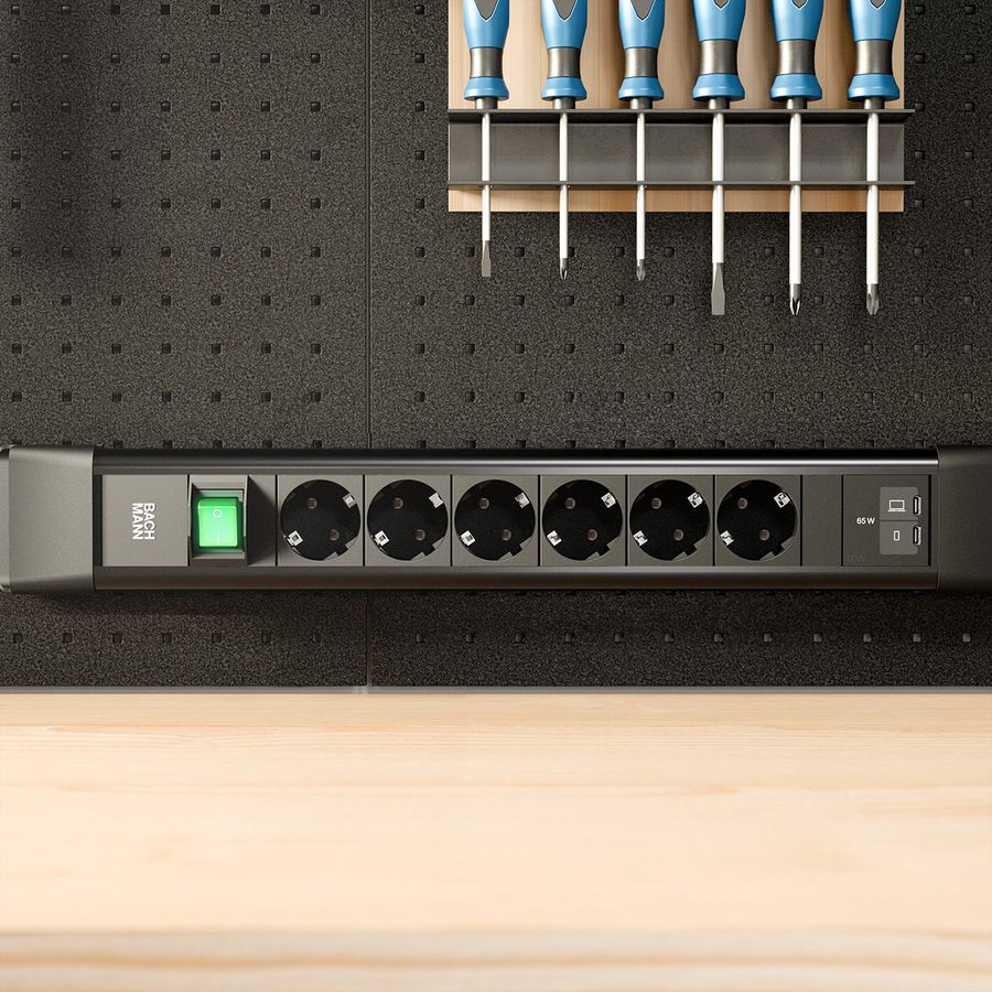 BACHMANN CONNECTUS 6xCEE7/3 1xSchalter, 1xUSB C/C 65W L=2,0m CEE7/7 schwarz