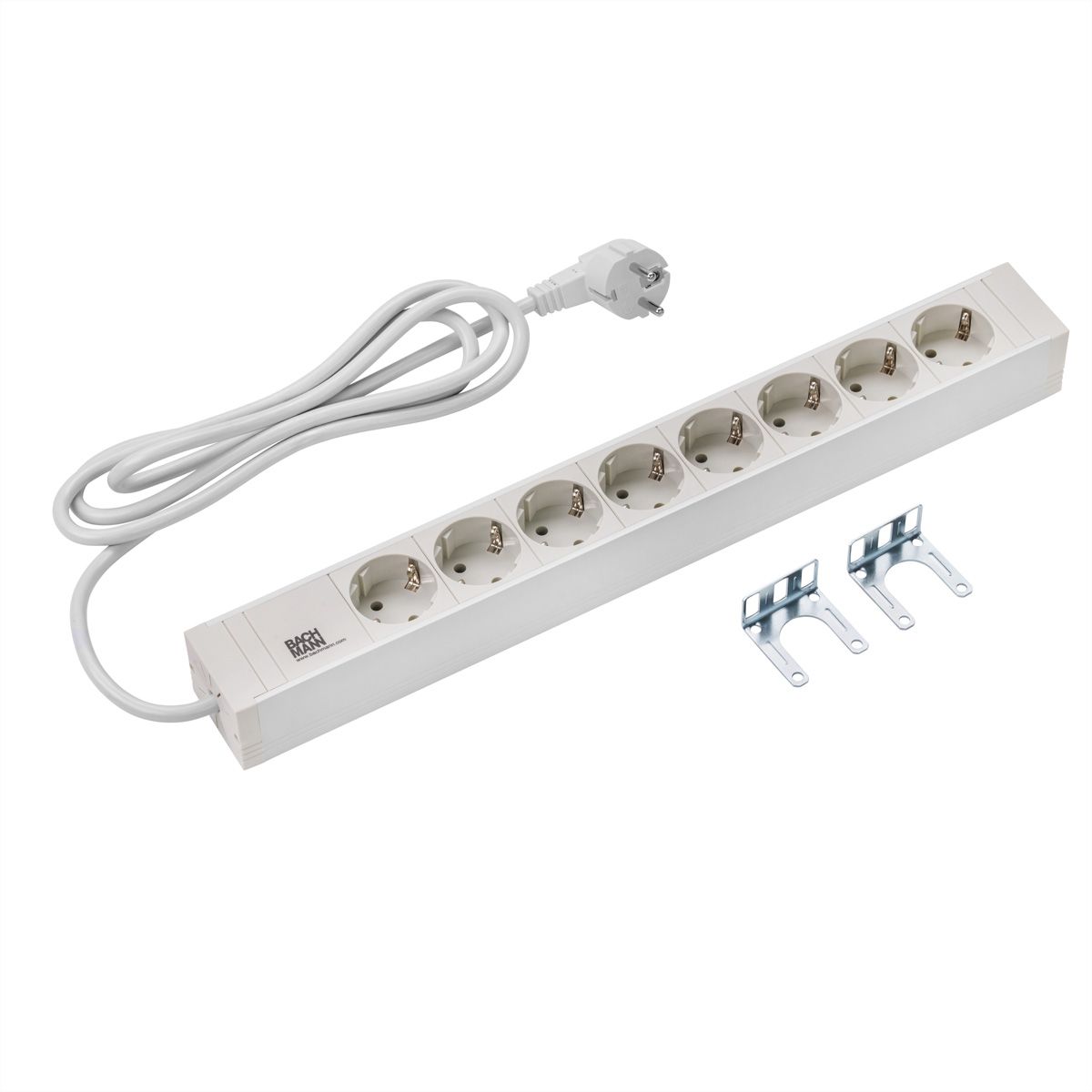 BACHMANN 19'' PVC 8x Schutzkontakt-Steckdosenleiste, 2,0m Schutzkontaktstecker