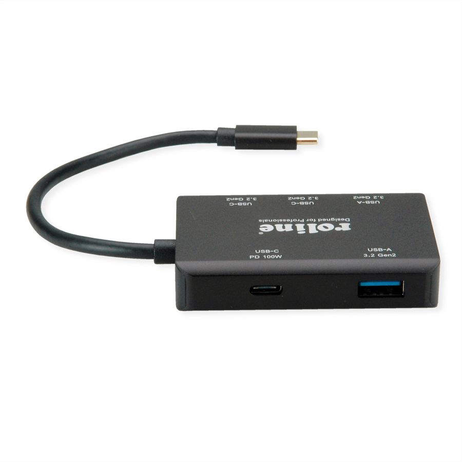 ROLINE USB 3.2 Gen 2 Hub, 4fach (2x USB-A + 2x USB-C), PD, Typ C Anschlusskabel