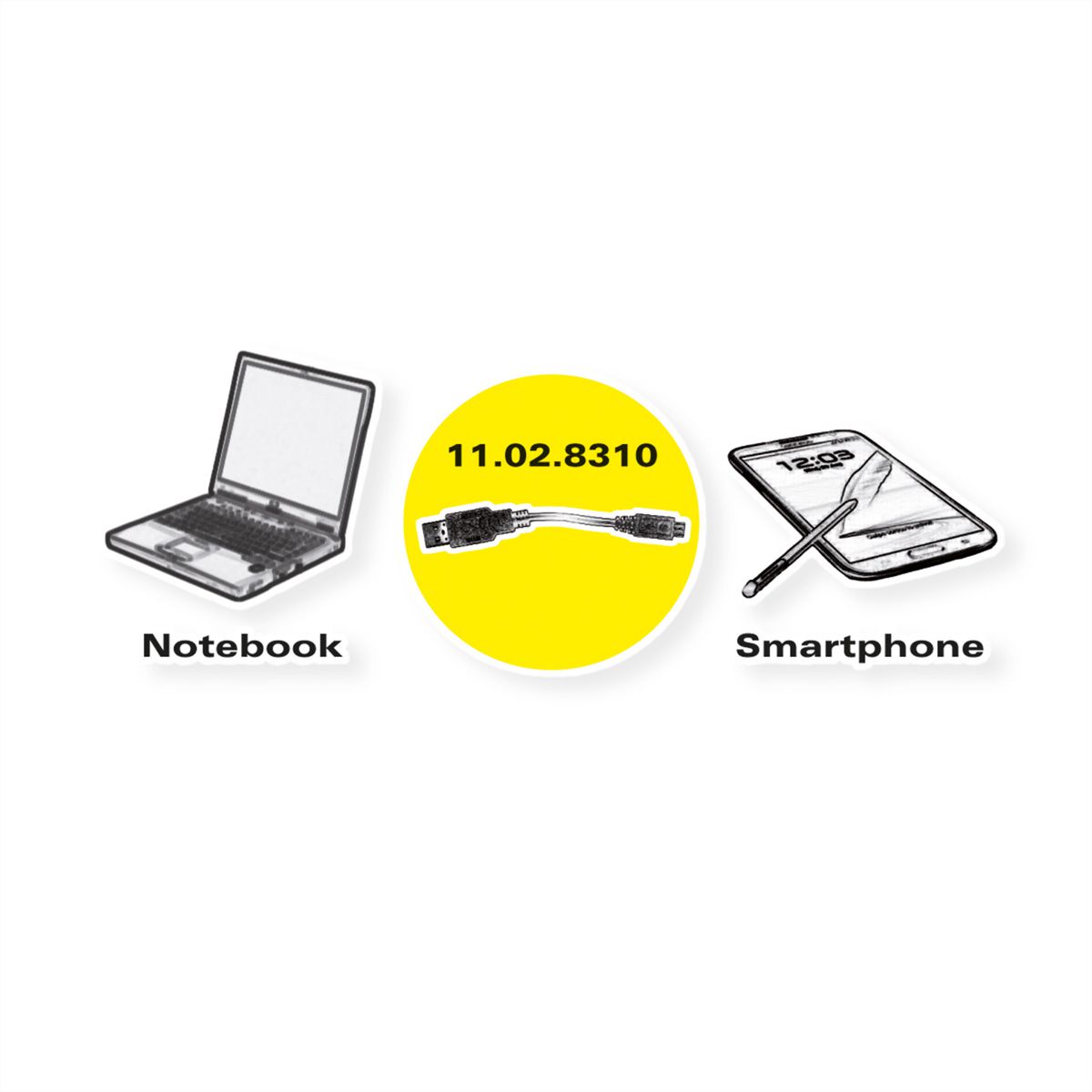 ROLINE USB 2.0 Kabel, USB A ST - Micro USB B ST, schwarz, 0,15 m