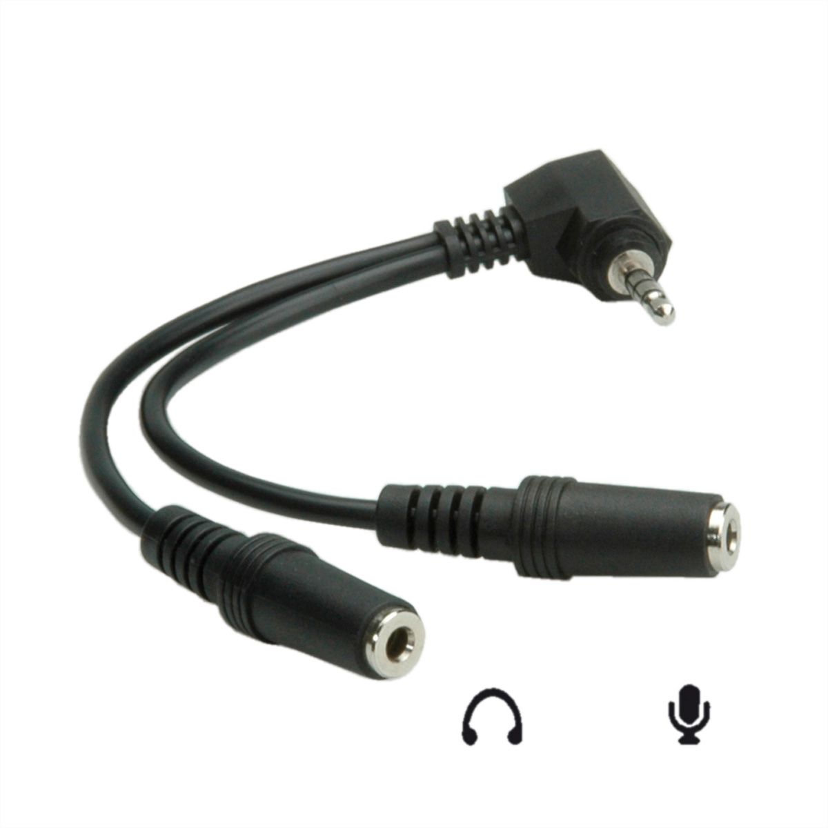 ROLINE 3,5mm Adapter 4polig (Mikrofon+Lautsprecher), schwarz, 15 cm