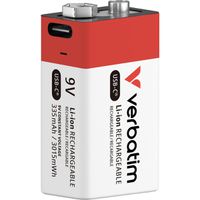 VERBATIM 9V-Akku mit USB-C-Anschluss Li-Ion 335mAh