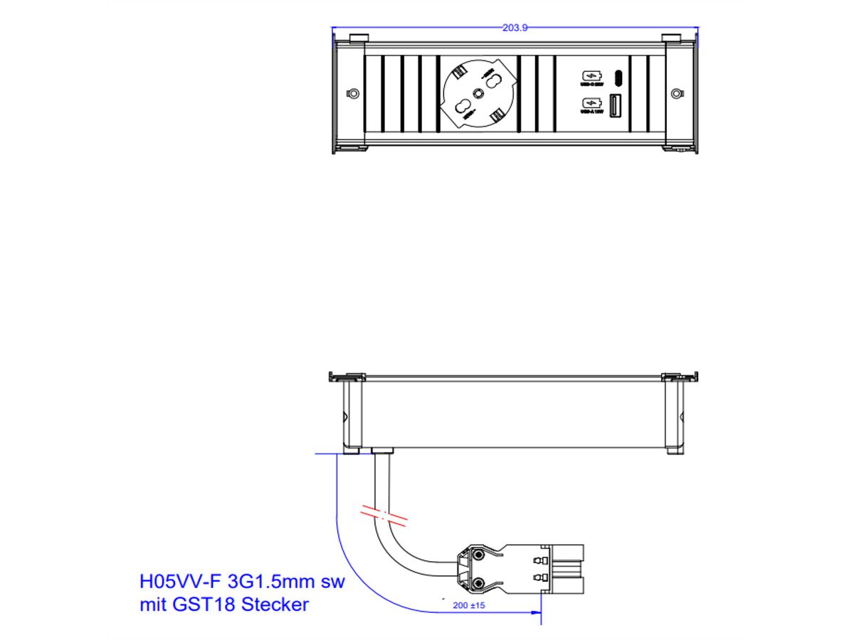 BACHMANN KAPSA S 1xP40 1xUSB A&C 22W, 0,2m GST18 Italia