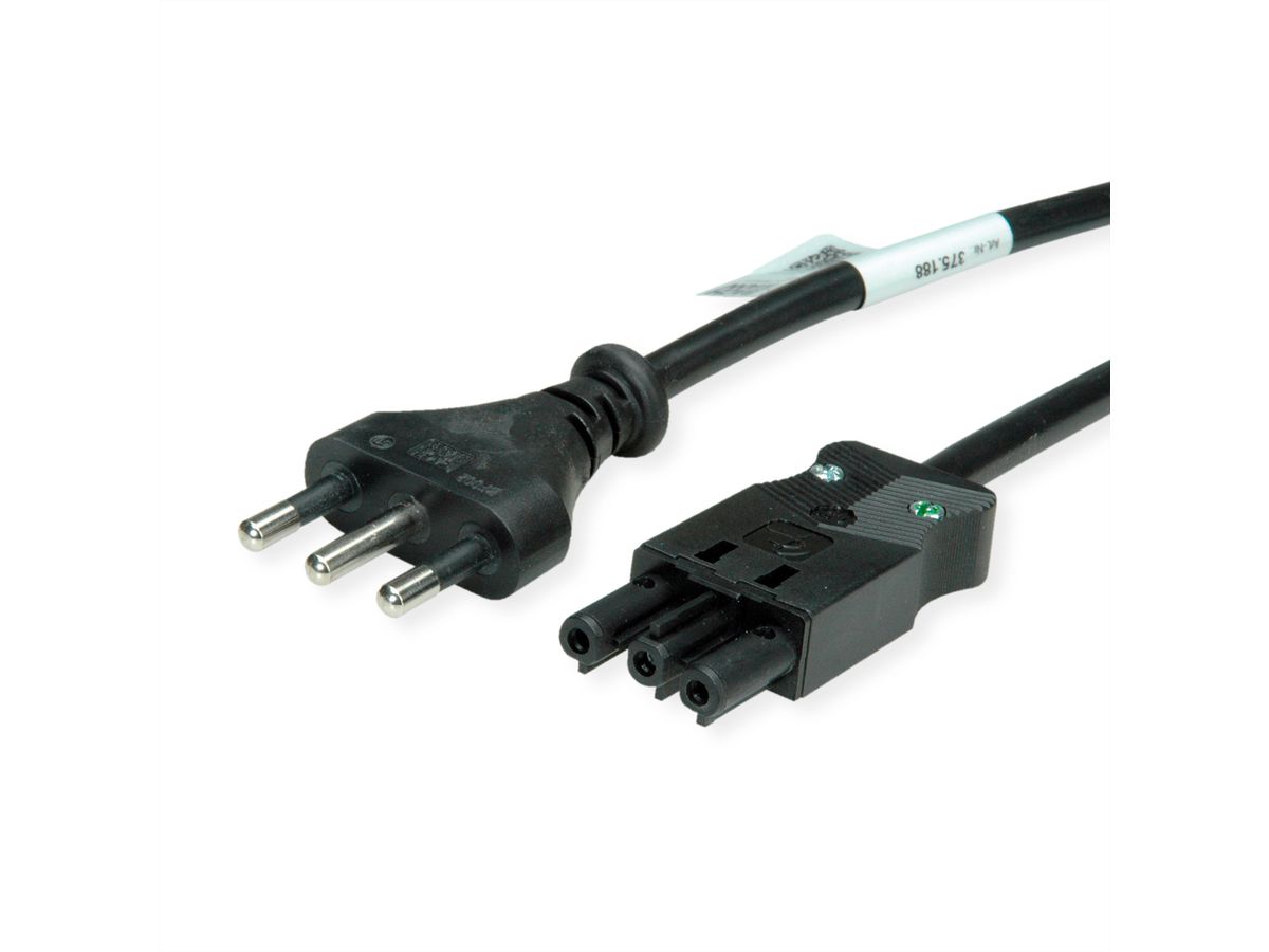 BACHMANN Zuleitung H05VV-F 3G1,5mm²  5m, Schwarz Italien P40 Stecker 16A Kupplung