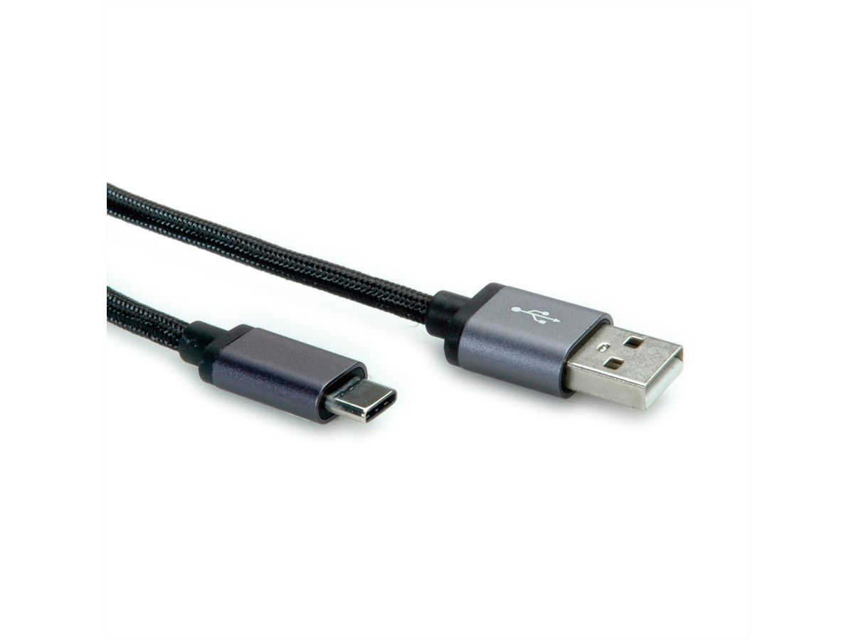 ROLINE USB 2.0 Kabel, Typ C - Typ A, ST/ST, schwarz, 0,8 m