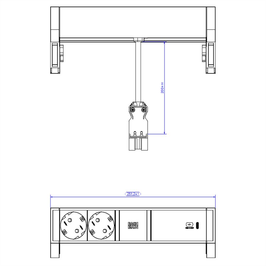 BACHMANN DESK2 2xSchutzkontakt USB C, USB Charger 60W 0,2m GST18 weiss