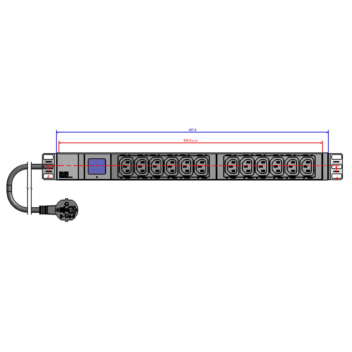 BACHMANN BN0500 19" PDU 1HE 12x C13 Leistungsmessung, Schutzkontakt-Anschluss